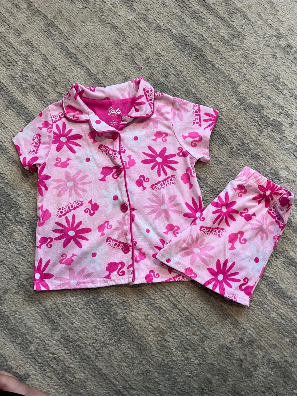 Barbie Pink Floral Logo Short-Sleeve Pajama Set
